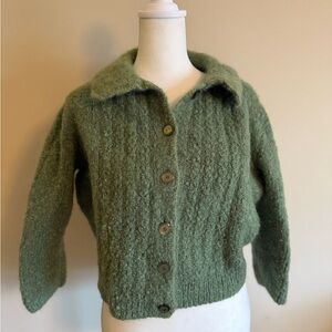 Vintage wool cropped Button-Up Cardigan boho cottagecore